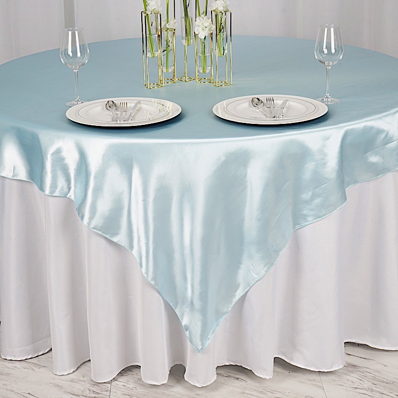 72 inches Square SATIN TABLE OVERLAYS Wedding Catering Event Dinner Decorations - Picture 35 of 244
