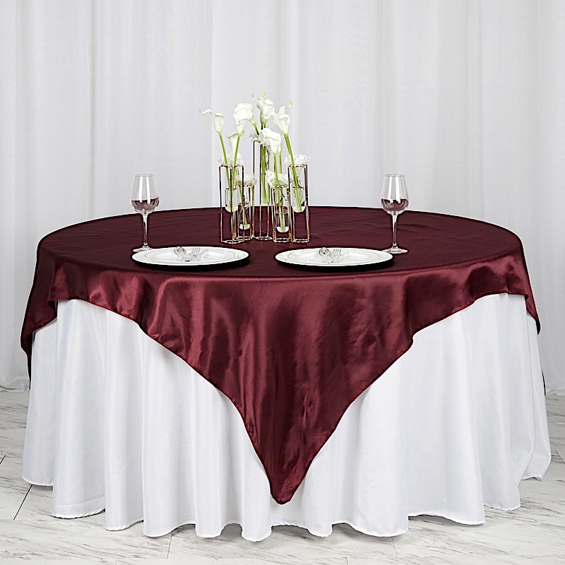 72 inches Square SATIN TABLE OVERLAYS Wedding Catering Event Dinner Decorations - Picture 43 of 244
