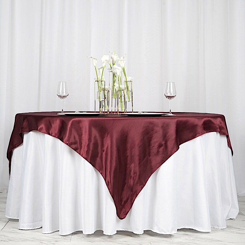72 inches Square SATIN TABLE OVERLAYS Wedding Catering Event Dinner Decorations - Picture 46 of 244
