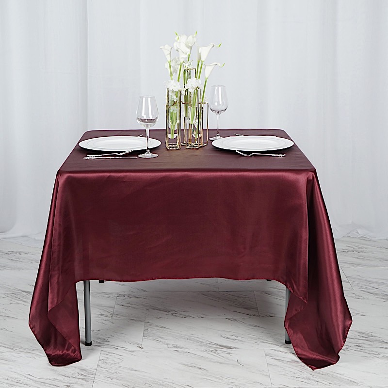 72 inches Square SATIN TABLE OVERLAYS Wedding Catering Event Dinner Decorations - Picture 44 of 244