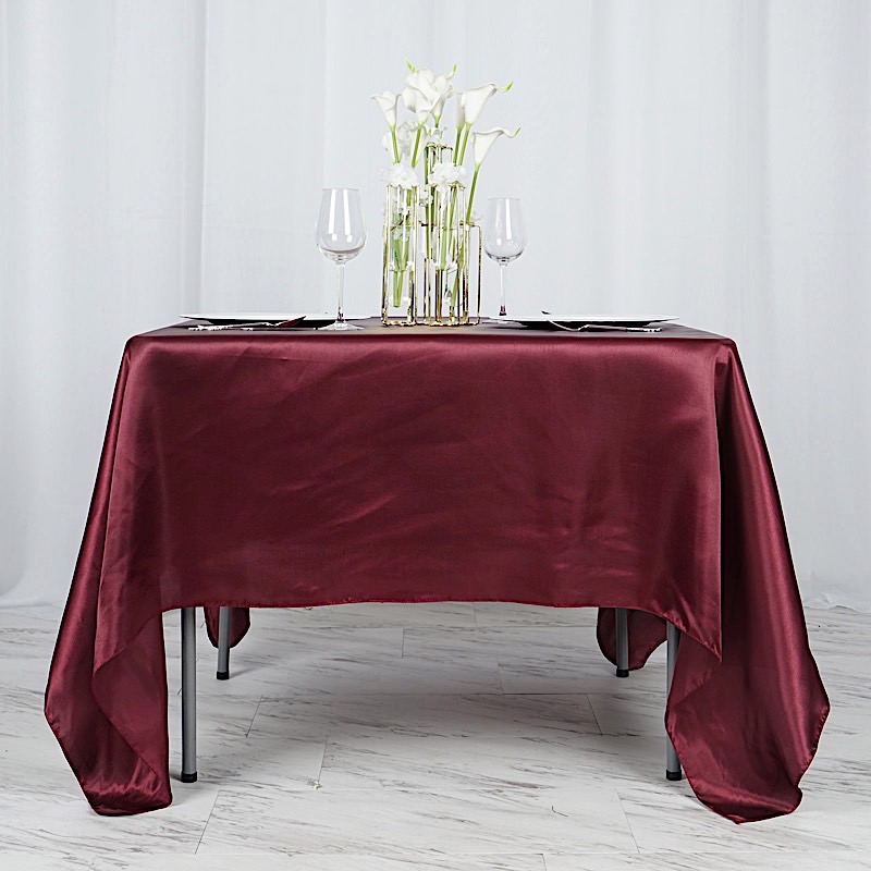 72 inches Square SATIN TABLE OVERLAYS Wedding Catering Event Dinner Decorations - Picture 45 of 244