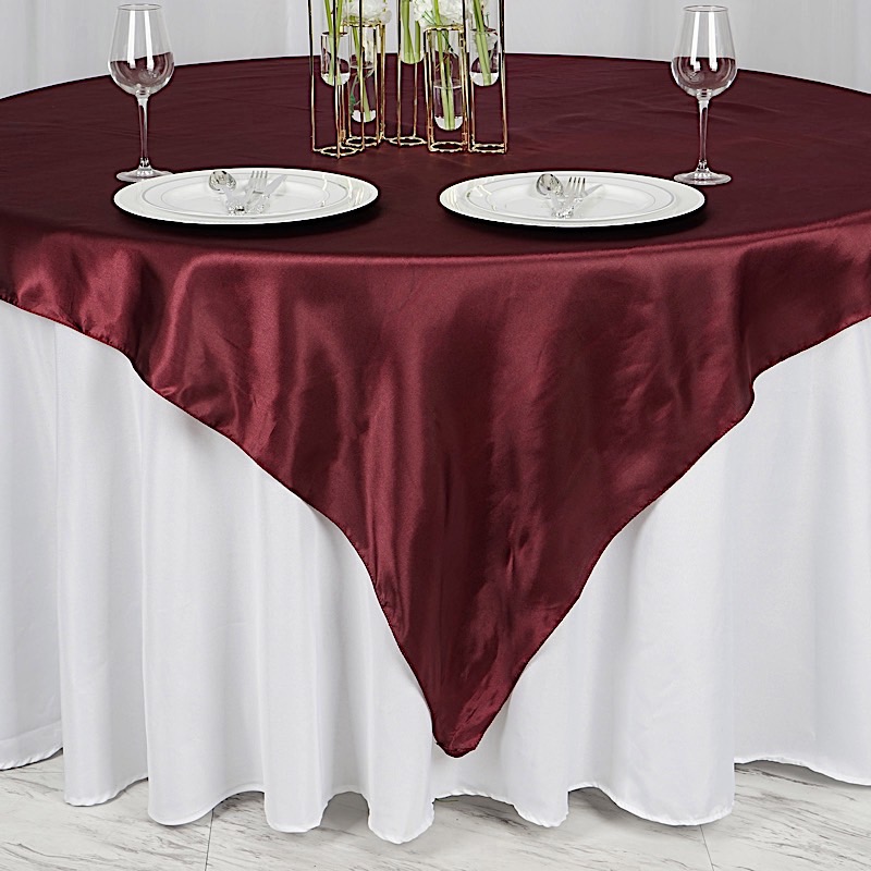 72 inches Square SATIN TABLE OVERLAYS Wedding Catering Event Dinner Decorations - Picture 48 of 244