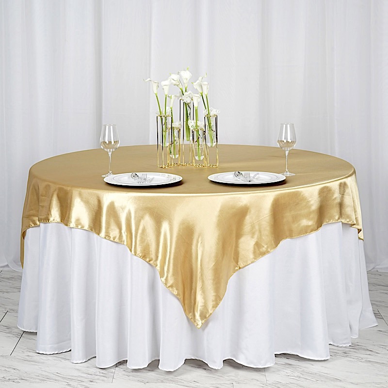 72 inches Square SATIN TABLE OVERLAYS Wedding Catering Event Dinner Decorations - Picture 50 of 244