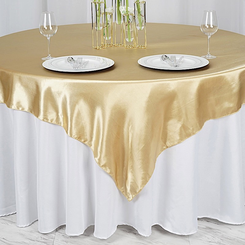 72 inches Square SATIN TABLE OVERLAYS Wedding Catering Event Dinner Decorations - Picture 55 of 244