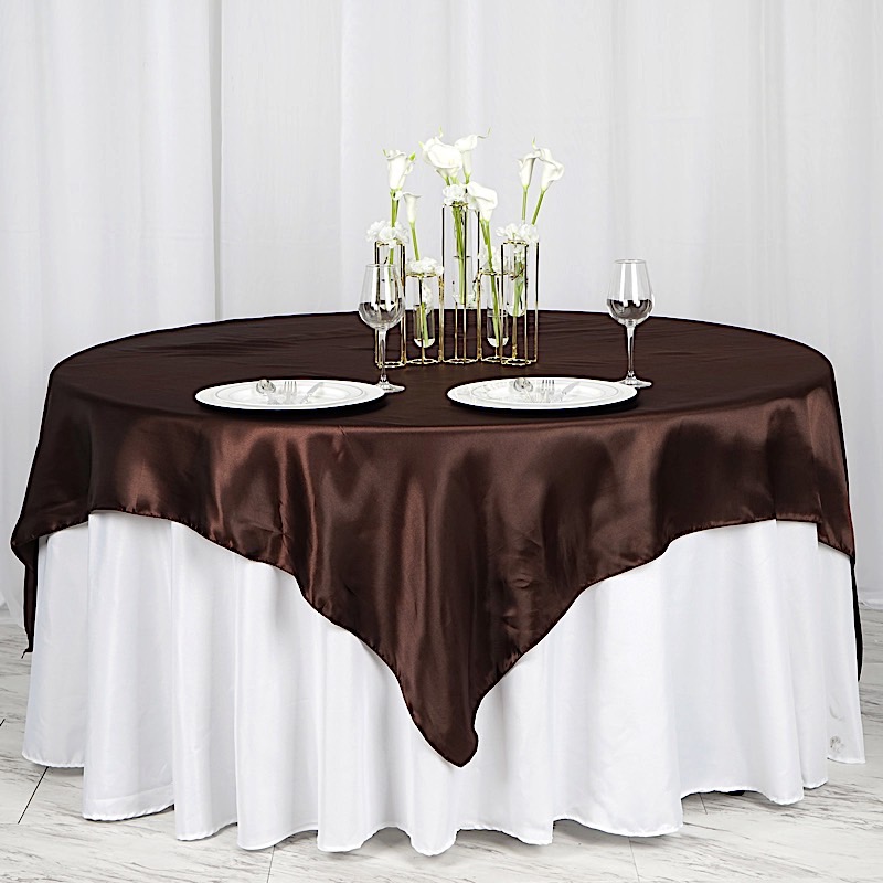 72 inches Square SATIN TABLE OVERLAYS Wedding Catering Event Dinner Decorations - Picture 57 of 244
