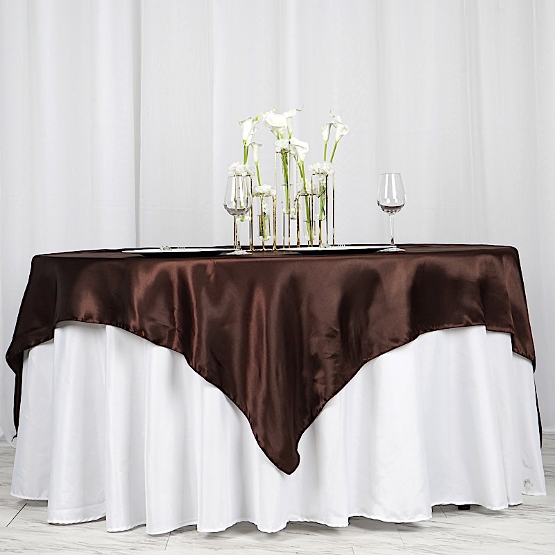 72 inches Square SATIN TABLE OVERLAYS Wedding Catering Event Dinner Decorations - Picture 60 of 244
