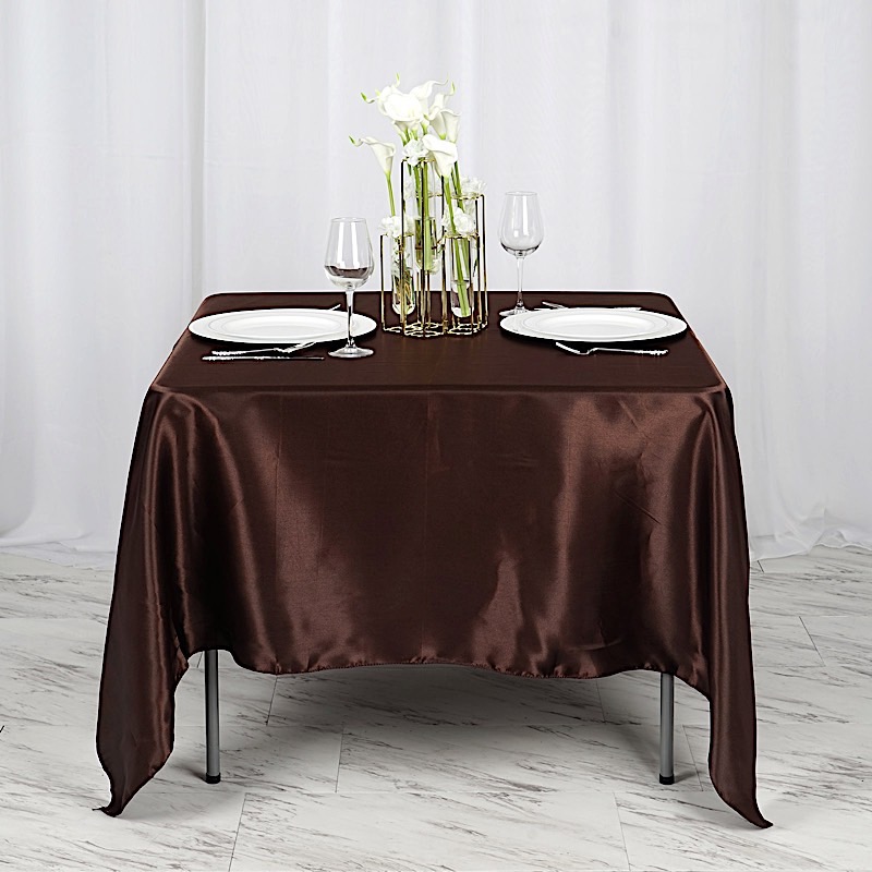 72 inches Square SATIN TABLE OVERLAYS Wedding Catering Event Dinner Decorations - Picture 58 of 244