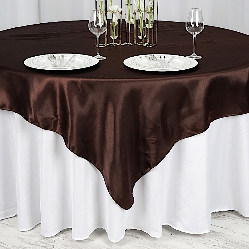 72 inches Square SATIN TABLE OVERLAYS Wedding Catering Event Dinner Decorations - Picture 62 of 244