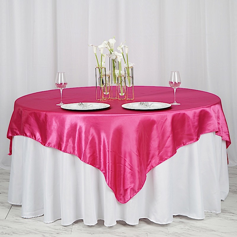 72 inches Square SATIN TABLE OVERLAYS Wedding Catering Event Dinner Decorations - Picture 87 of 244