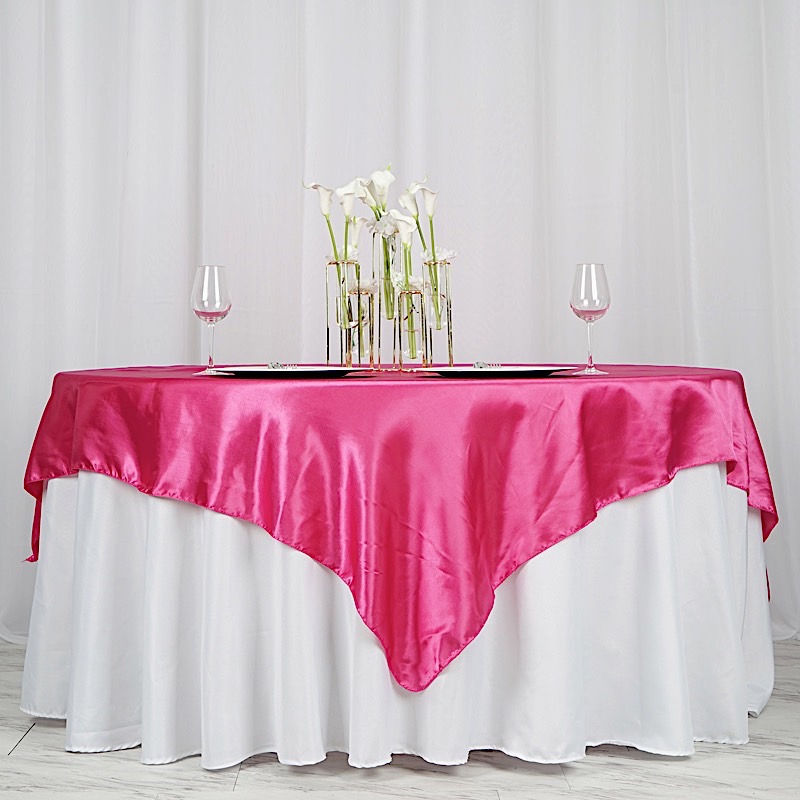 72 inches Square SATIN TABLE OVERLAYS Wedding Catering Event Dinner Decorations - Picture 90 of 244