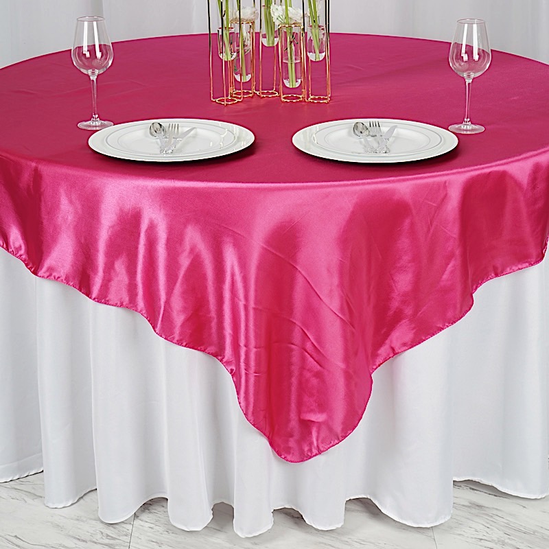 72 inches Square SATIN TABLE OVERLAYS Wedding Catering Event Dinner Decorations - Picture 92 of 244