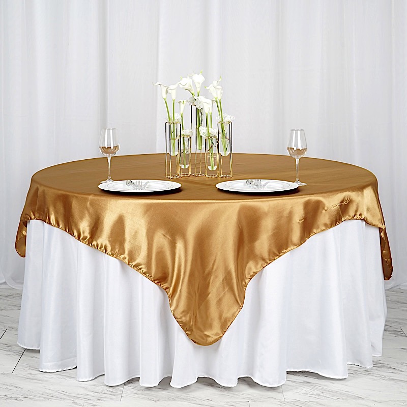 72 inches Square SATIN TABLE OVERLAYS Wedding Catering Event Dinner Decorations - Picture 94 of 244