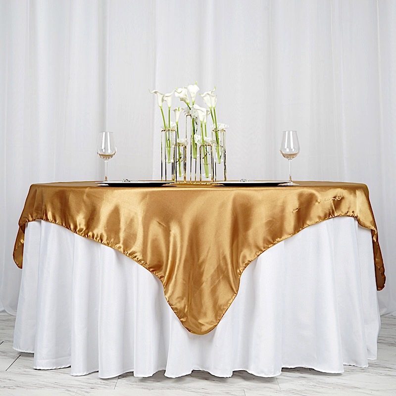 72 inches Square SATIN TABLE OVERLAYS Wedding Catering Event Dinner Decorations - Picture 97 of 244