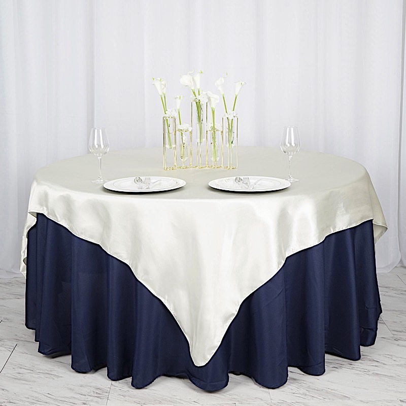 72 inches Square SATIN TABLE OVERLAYS Wedding Catering Event Dinner Decorations - Picture 108 of 244