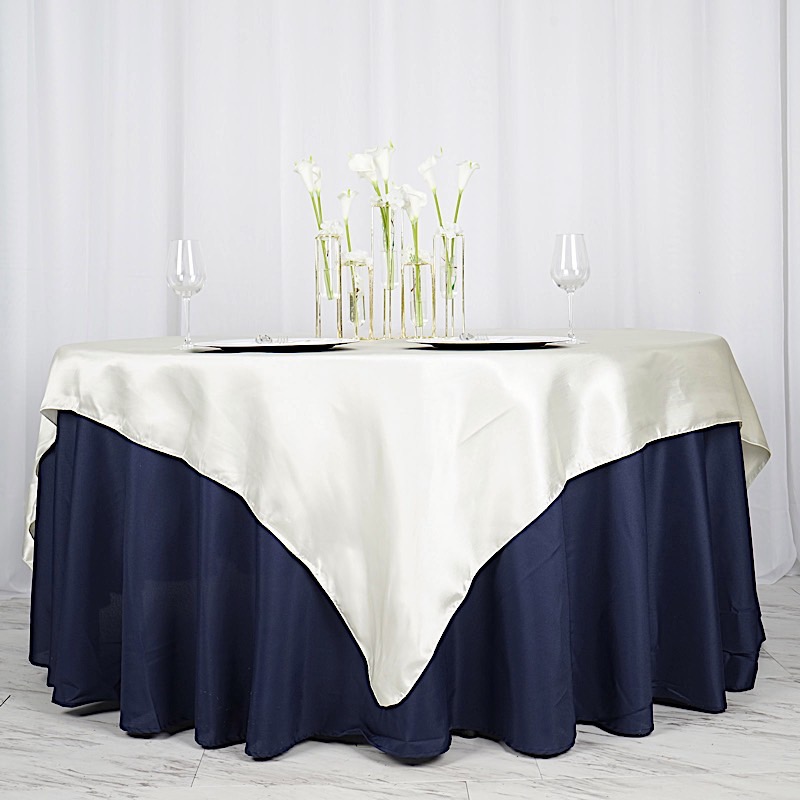 72 inches Square SATIN TABLE OVERLAYS Wedding Catering Event Dinner Decorations - Picture 111 of 244