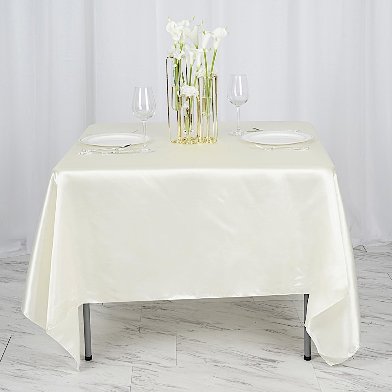 72 inches Square SATIN TABLE OVERLAYS Wedding Catering Event Dinner Decorations - Picture 109 of 244
