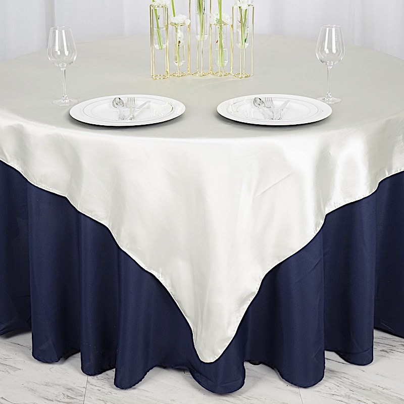 72 inches Square SATIN TABLE OVERLAYS Wedding Catering Event Dinner Decorations - Picture 113 of 244