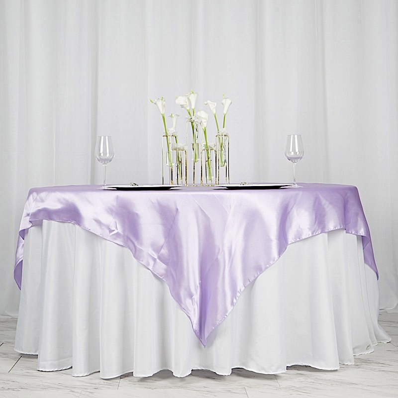 72 inches Square SATIN TABLE OVERLAYS Wedding Catering Event Dinner Decorations - Picture 118 of 244