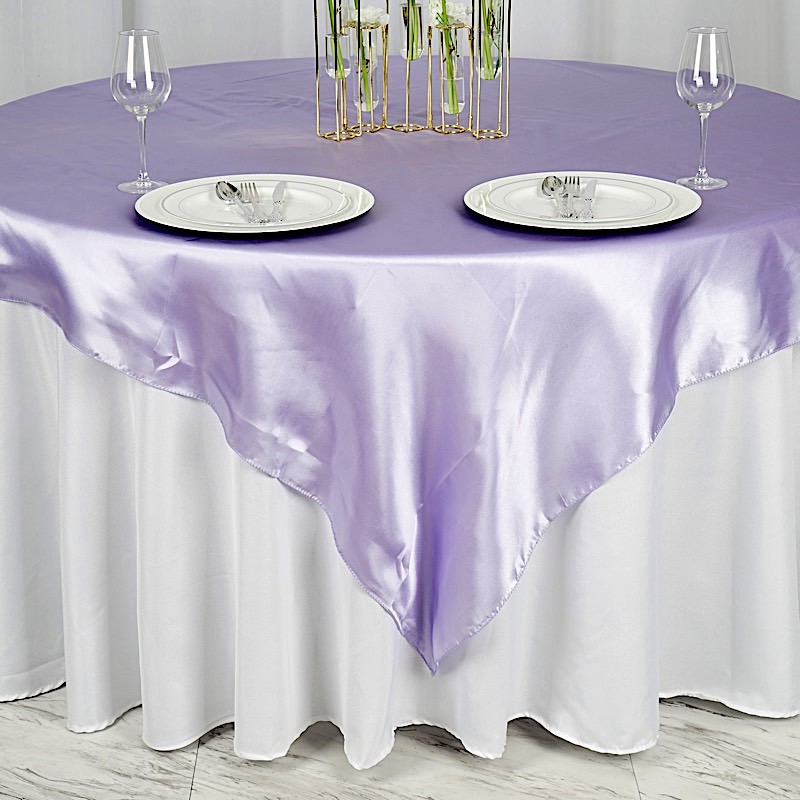 72 inches Square SATIN TABLE OVERLAYS Wedding Catering Event Dinner Decorations - Picture 120 of 244