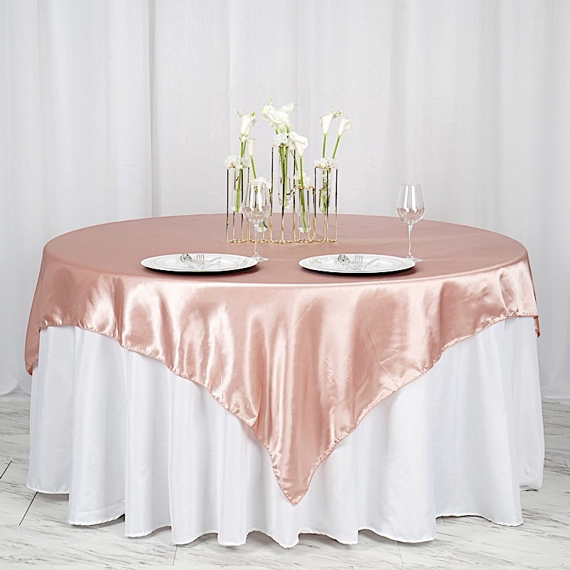 72 inches Square SATIN TABLE OVERLAYS Wedding Catering Event Dinner Decorations - Picture 121 of 244