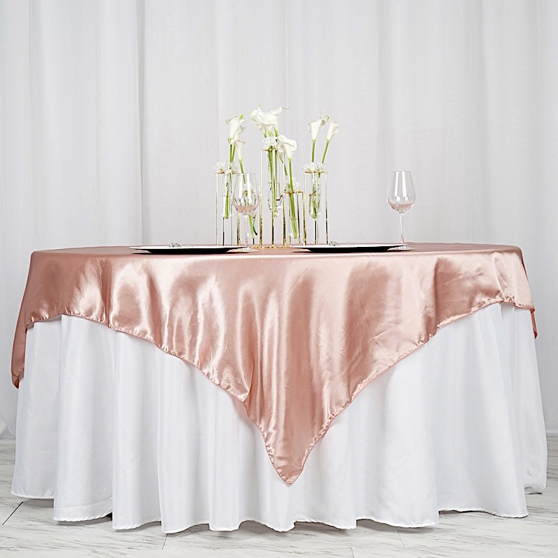 72 inches Square SATIN TABLE OVERLAYS Wedding Catering Event Dinner Decorations - Picture 124 of 244