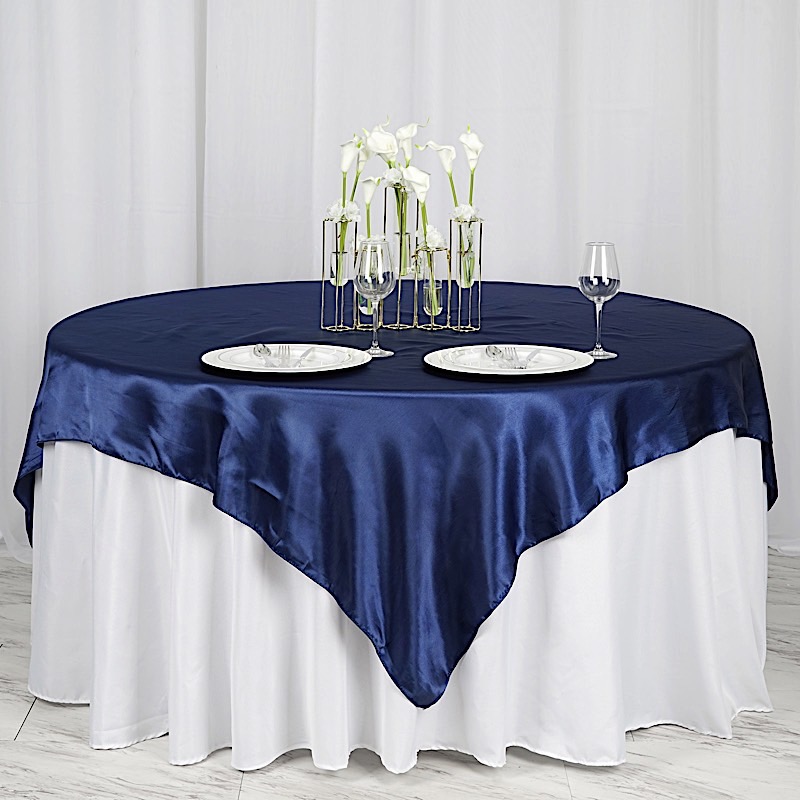 72 inches Square SATIN TABLE OVERLAYS Wedding Catering Event Dinner Decorations - Picture 127 of 244