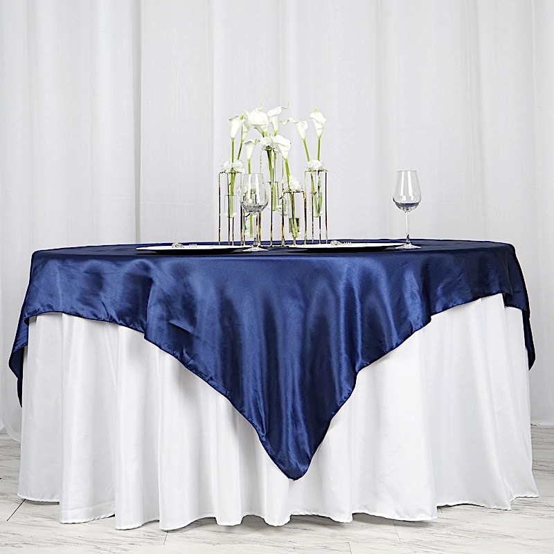 72 inches Square SATIN TABLE OVERLAYS Wedding Catering Event Dinner Decorations - Picture 130 of 244