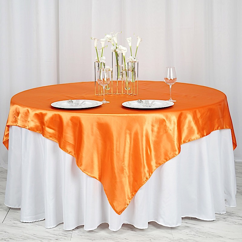 72 inches Square SATIN TABLE OVERLAYS Wedding Catering Event Dinner Decorations - Picture 142 of 244