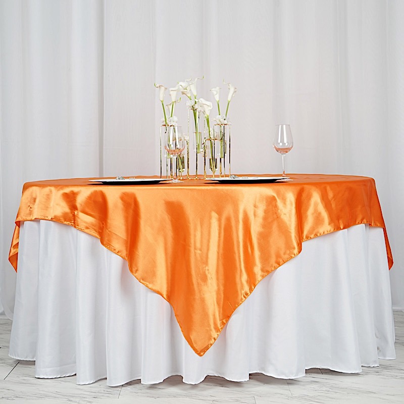 72 inches Square SATIN TABLE OVERLAYS Wedding Catering Event Dinner Decorations - Picture 145 of 244