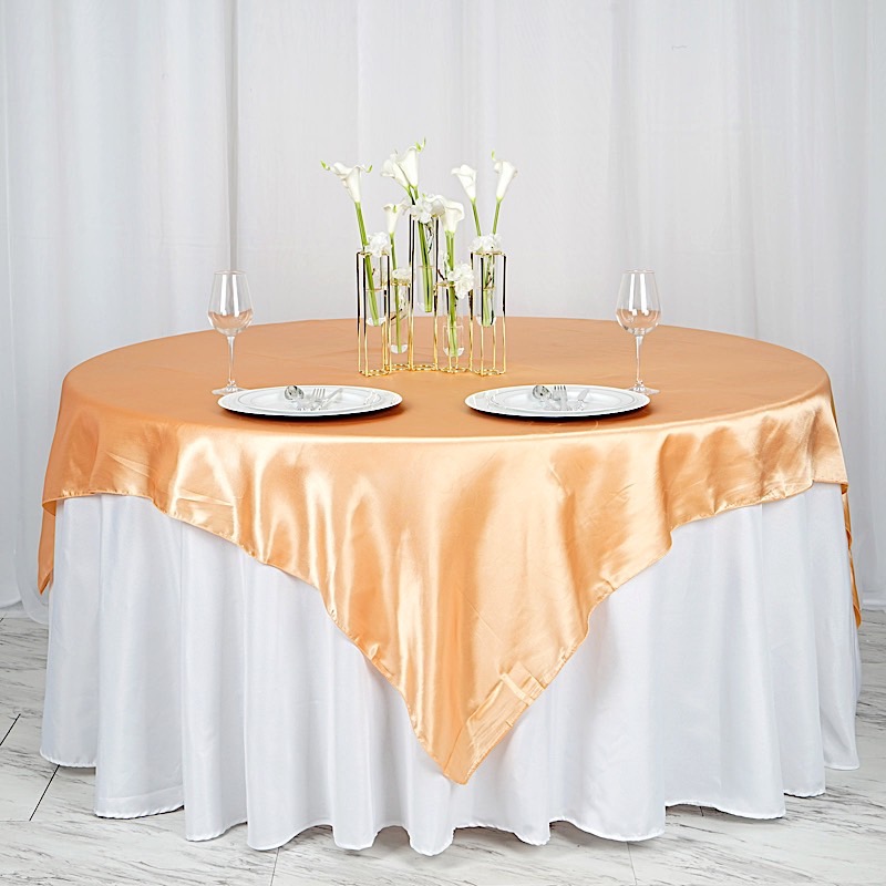 72 inches Square SATIN TABLE OVERLAYS Wedding Catering Event Dinner Decorations - Picture 149 of 244