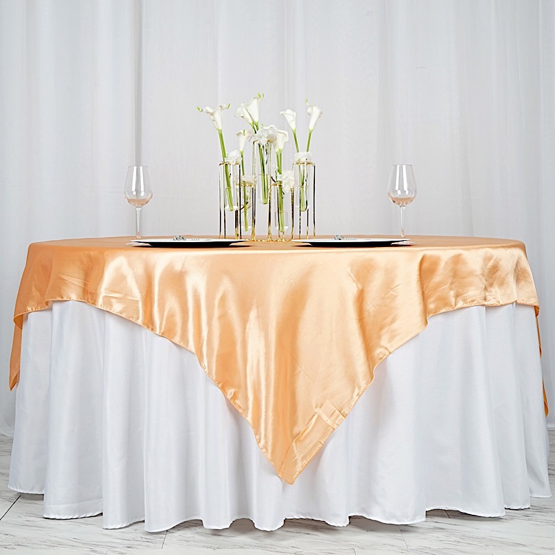 72 inches Square SATIN TABLE OVERLAYS Wedding Catering Event Dinner Decorations - Picture 152 of 244