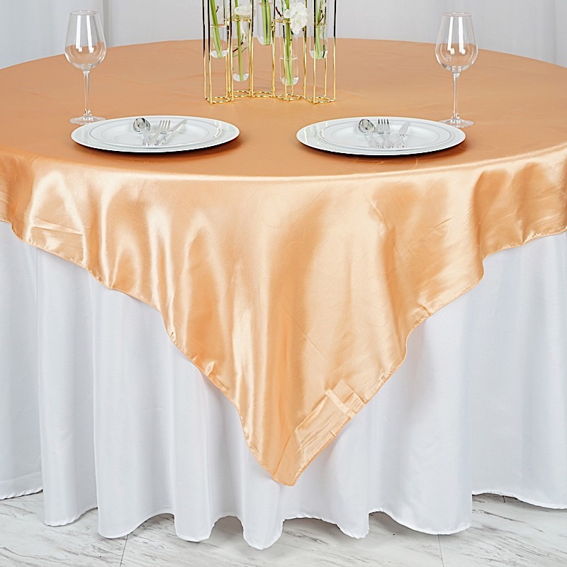 72 inches Square SATIN TABLE OVERLAYS Wedding Catering Event Dinner Decorations - Picture 154 of 244