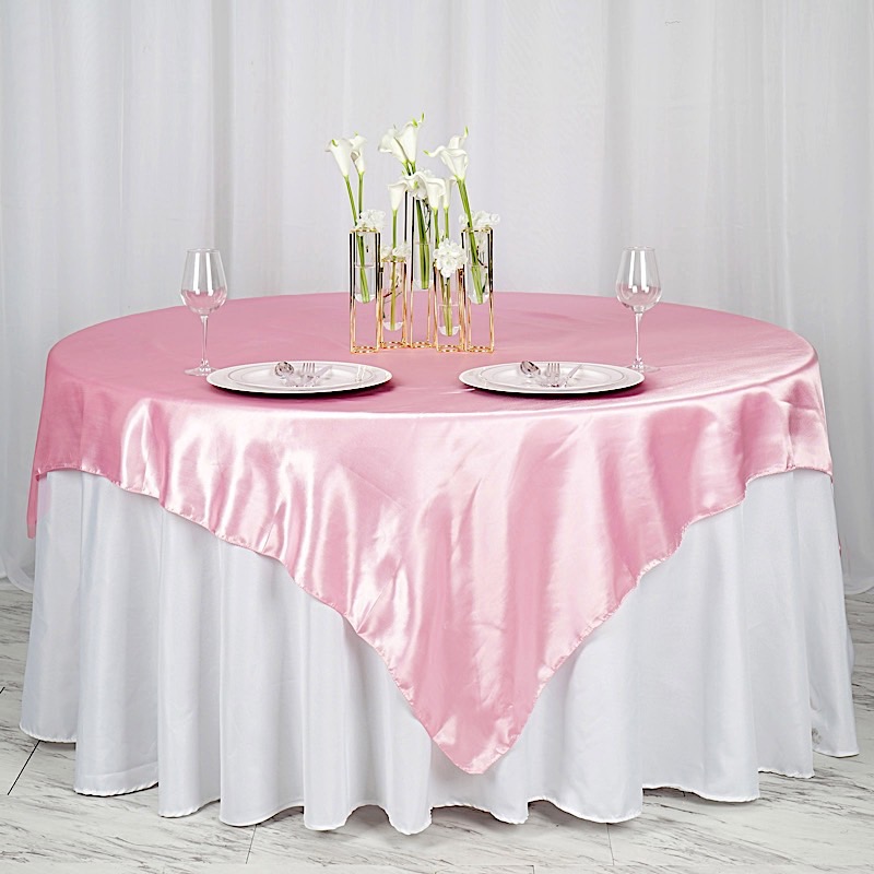 72 inches Square SATIN TABLE OVERLAYS Wedding Catering Event Dinner Decorations - Picture 163 of 244