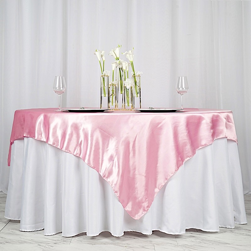 72 inches Square SATIN TABLE OVERLAYS Wedding Catering Event Dinner Decorations - Picture 166 of 244