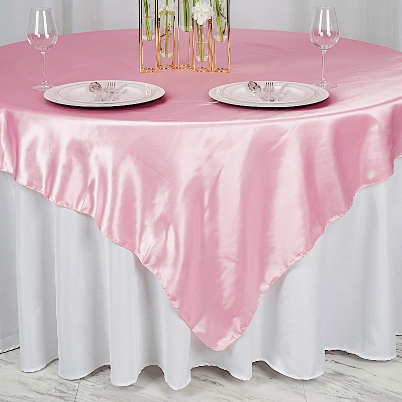 72 inches Square SATIN TABLE OVERLAYS Wedding Catering Event Dinner Decorations - Picture 168 of 244