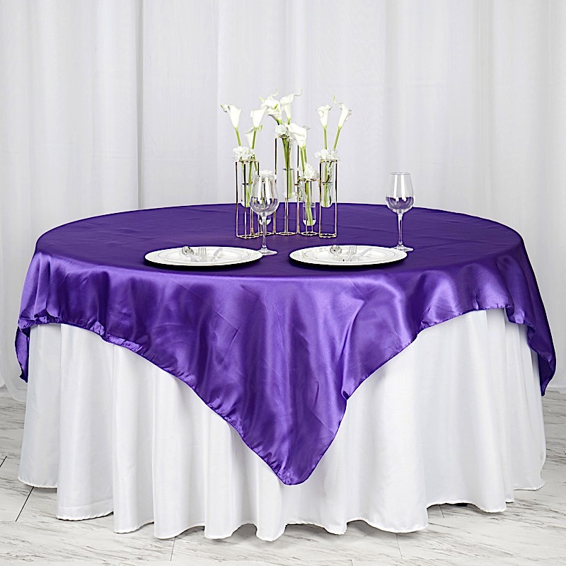 72 inches Square SATIN TABLE OVERLAYS Wedding Catering Event Dinner Decorations - Picture 170 of 244