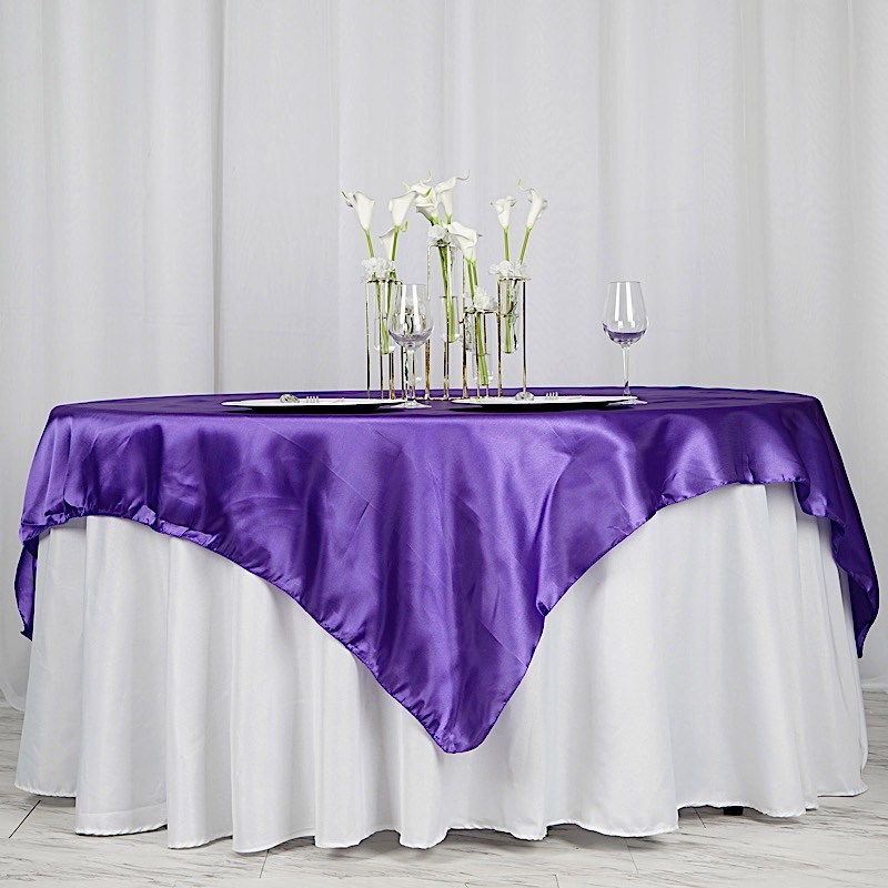 72 inches Square SATIN TABLE OVERLAYS Wedding Catering Event Dinner Decorations - Picture 173 of 244