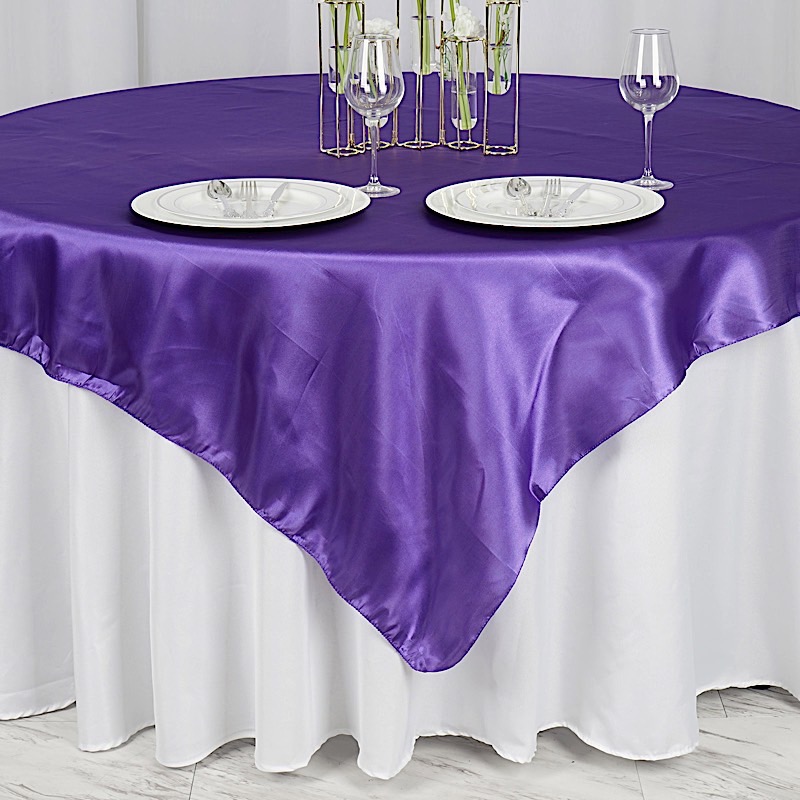 72 inches Square SATIN TABLE OVERLAYS Wedding Catering Event Dinner Decorations - Picture 175 of 244