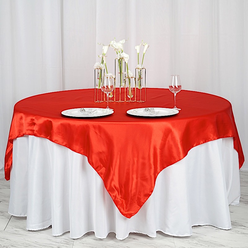 72 inches Square SATIN TABLE OVERLAYS Wedding Catering Event Dinner Decorations - Picture 177 of 244