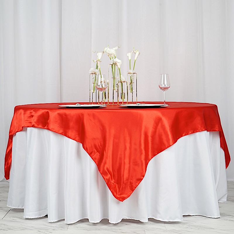 72 inches Square SATIN TABLE OVERLAYS Wedding Catering Event Dinner Decorations - Picture 180 of 244
