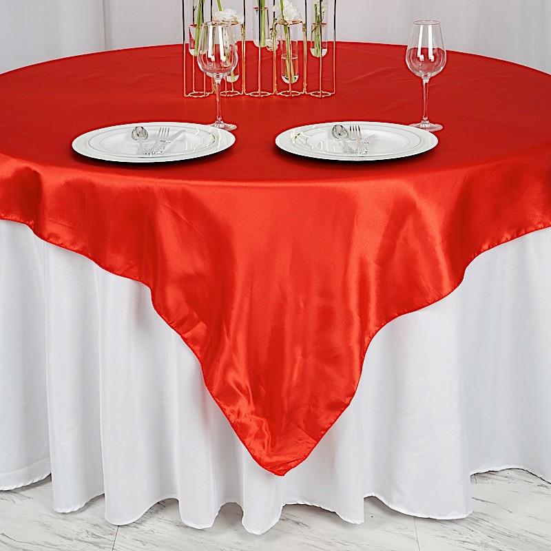 72 inches Square SATIN TABLE OVERLAYS Wedding Catering Event Dinner Decorations - Picture 182 of 244
