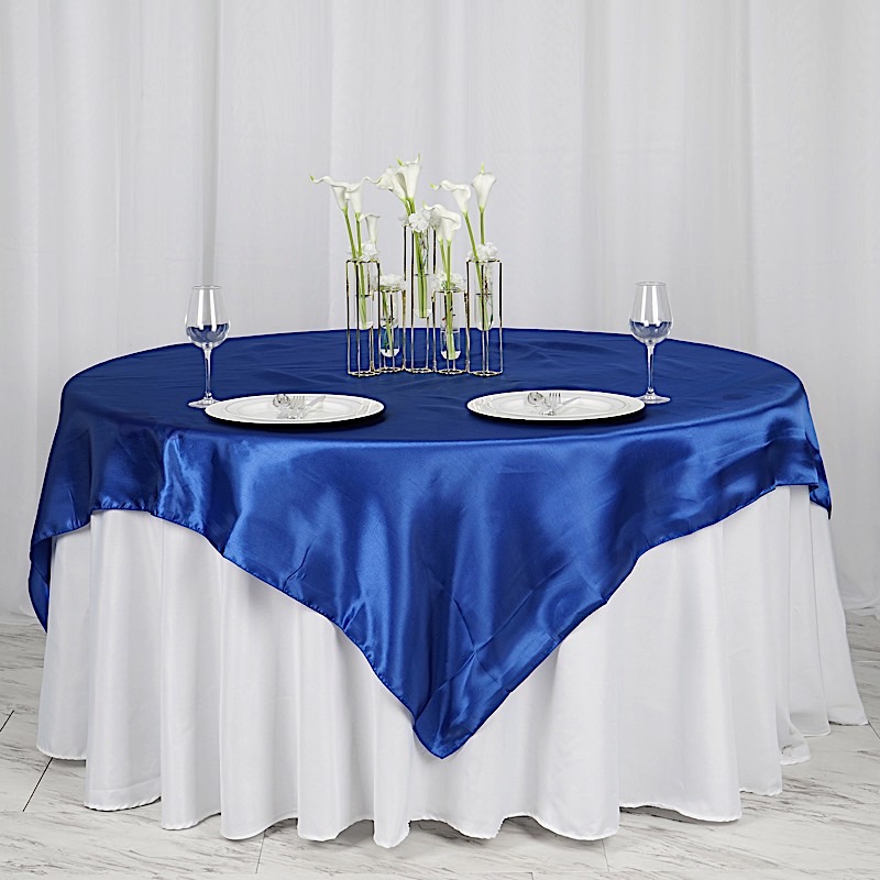 72 inches Square SATIN TABLE OVERLAYS Wedding Catering Event Dinner Decorations - Picture 184 of 244