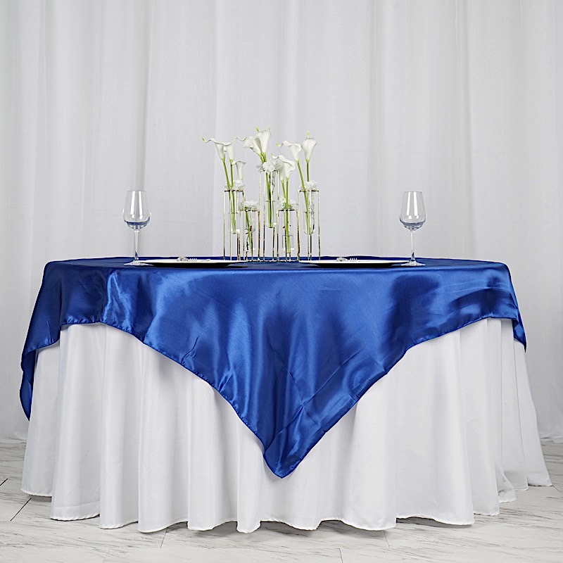 72 inches Square SATIN TABLE OVERLAYS Wedding Catering Event Dinner Decorations - Picture 187 of 244