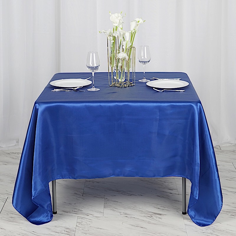72 inches Square SATIN TABLE OVERLAYS Wedding Catering Event Dinner Decorations - Picture 185 of 244