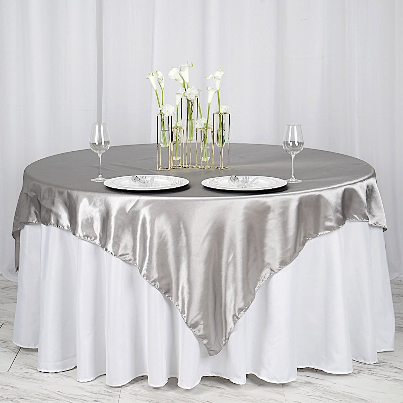72 inches Square SATIN TABLE OVERLAYS Wedding Catering Event Dinner Decorations - Picture 199 of 244