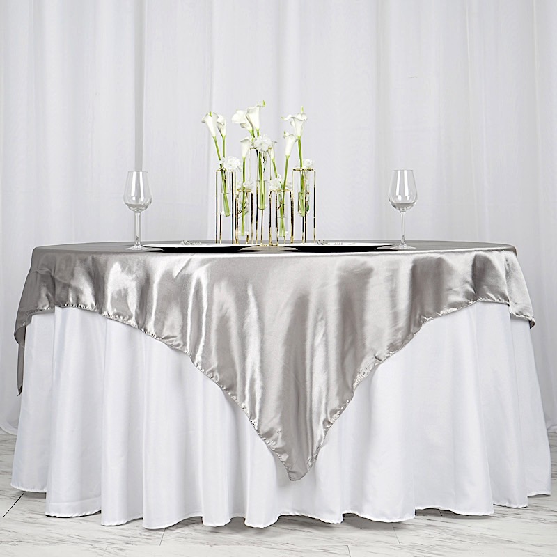 72 inches Square SATIN TABLE OVERLAYS Wedding Catering Event Dinner Decorations - Picture 202 of 244
