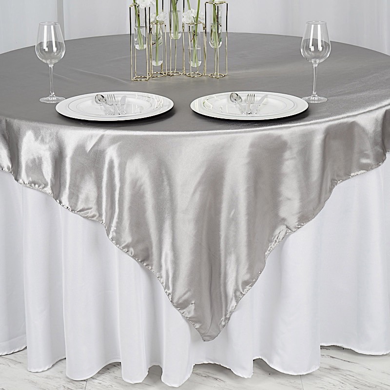 72 inches Square SATIN TABLE OVERLAYS Wedding Catering Event Dinner Decorations - Picture 204 of 244