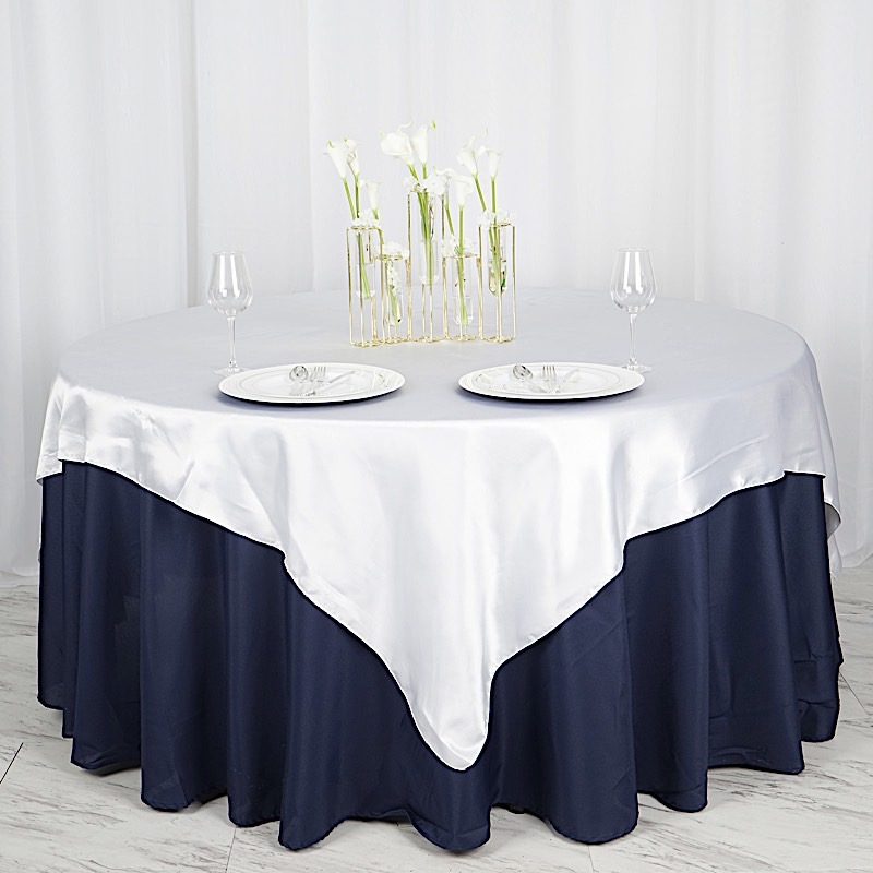 72 inches Square SATIN TABLE OVERLAYS Wedding Catering Event Dinner Decorations - Picture 227 of 244