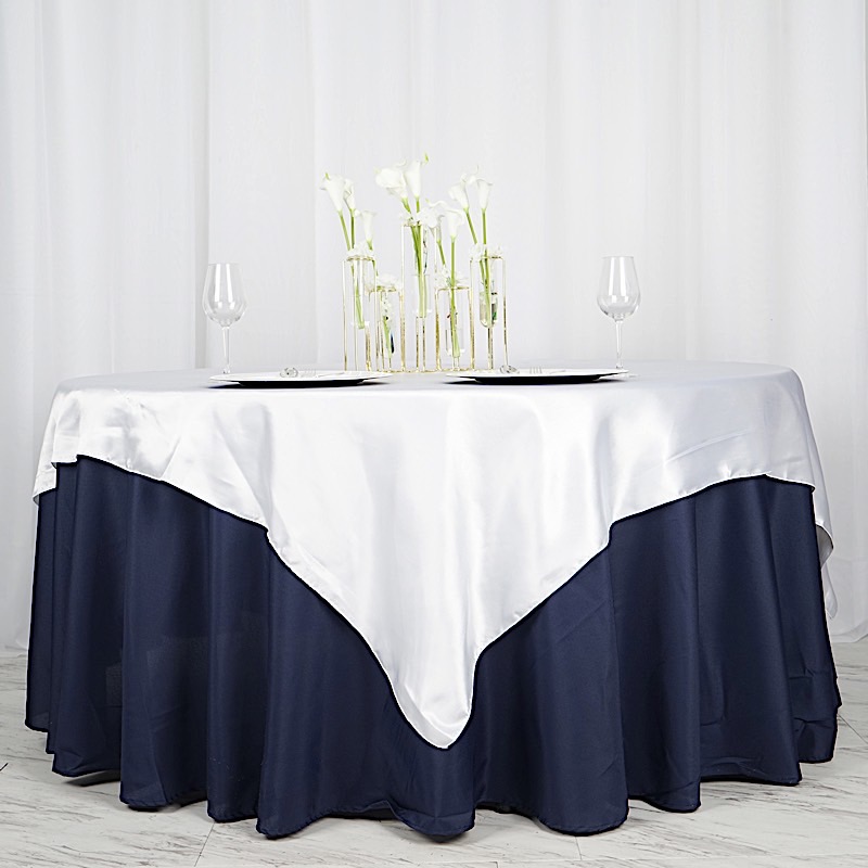 72 inches Square SATIN TABLE OVERLAYS Wedding Catering Event Dinner Decorations - Picture 230 of 244