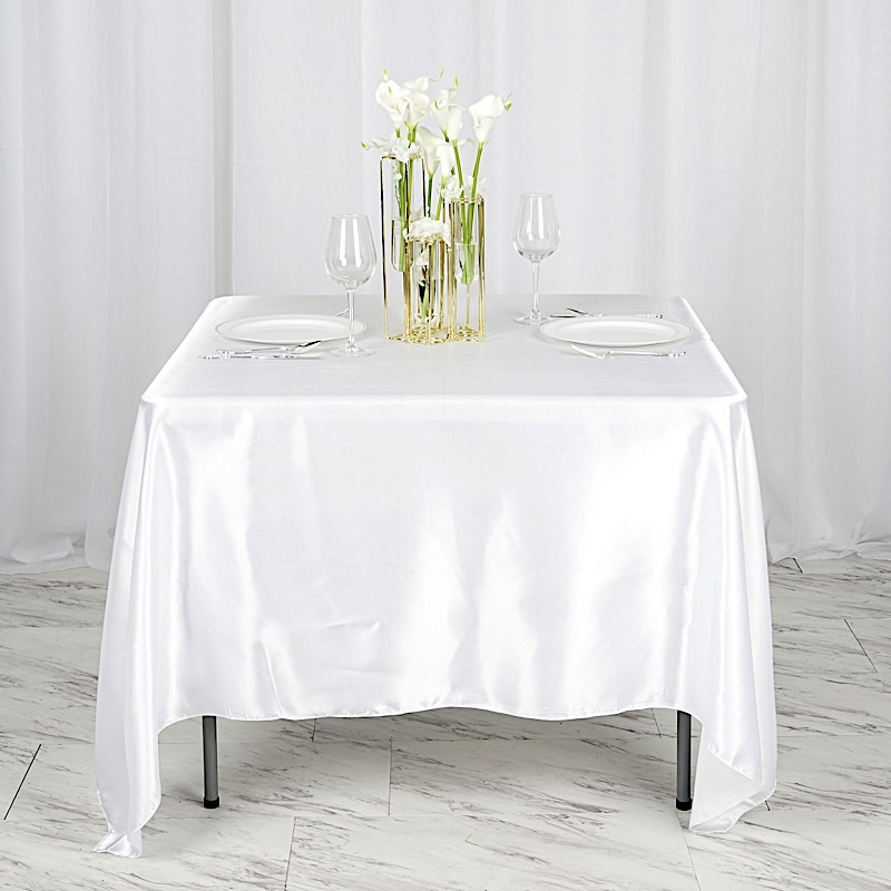 72 inches Square SATIN TABLE OVERLAYS Wedding Catering Event Dinner Decorations - Picture 228 of 244